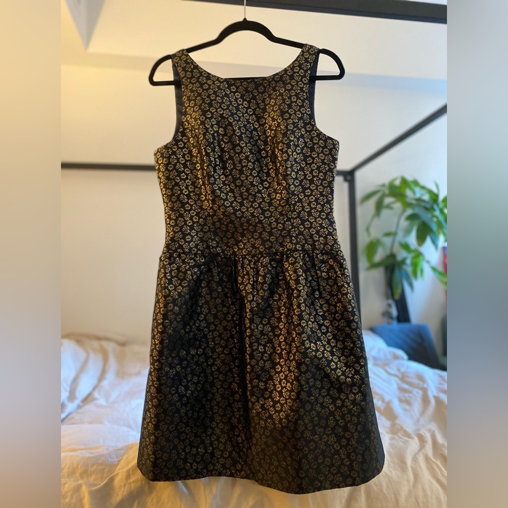 J Crew Navy/Gold Fit and Flare Daisy Dress , Size 6